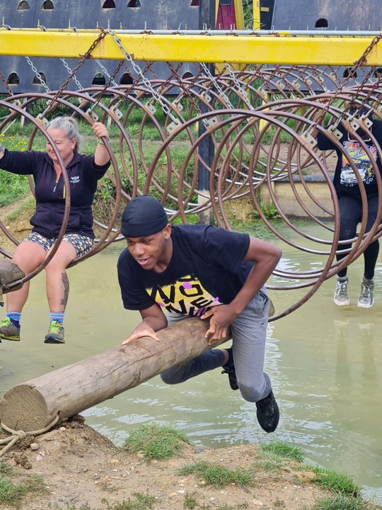 Student pictured on the assault course on a nuclear races trip