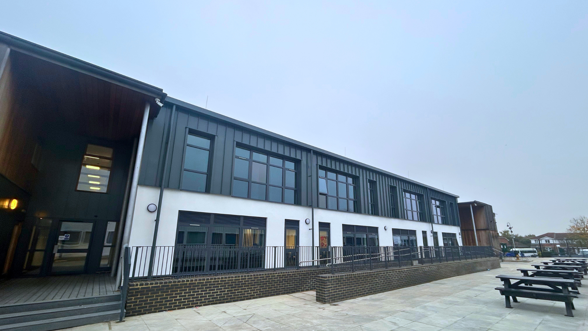landscape photo of the new post 16 building taken from the left