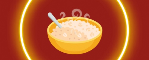 vector illustration of bowl of hot porridge with a spoon