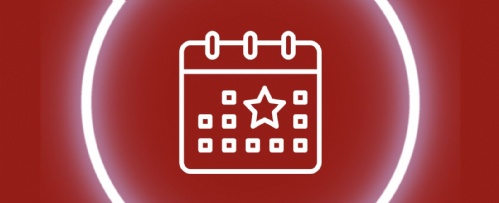white calendar icon on a burgundy background